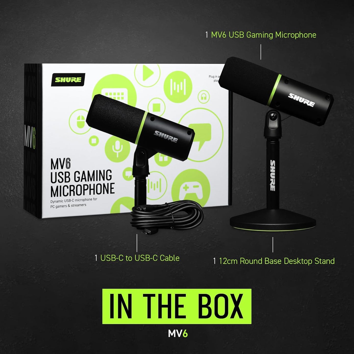 MV6 Gaming Microphone, Dynamic USB PC Mic for Video Games & Streaming - Desktop Stand, Background Noise Cancellation, Tap-To-Mute & 3.5Mm Output for Real-Time Headphone Monitoring