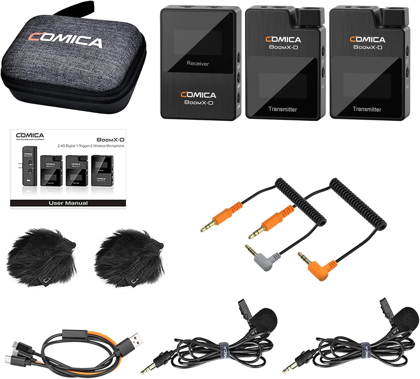 Boomx-D2 Wireless Lavalier Microphone, 2.4G Dual Lapel Mic with 2 Transmitters, Noise Cancellation, 656Ft Range, Compatible with Iphone, Android, Camera, for Youtube Video Recording Streaming