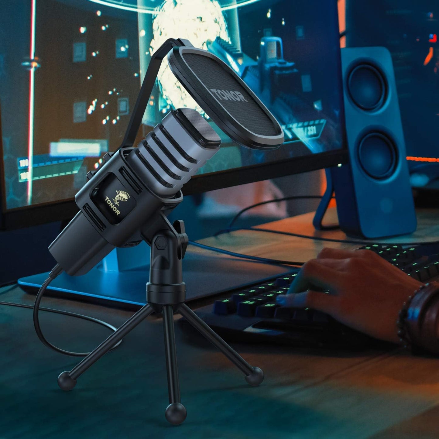 USB Microphone for PC, Cardioid Condenser Computer Mic with Tripod Stand, Pop Filter, Shock Mount for Gaming, Streaming, Podcasting, Youtube