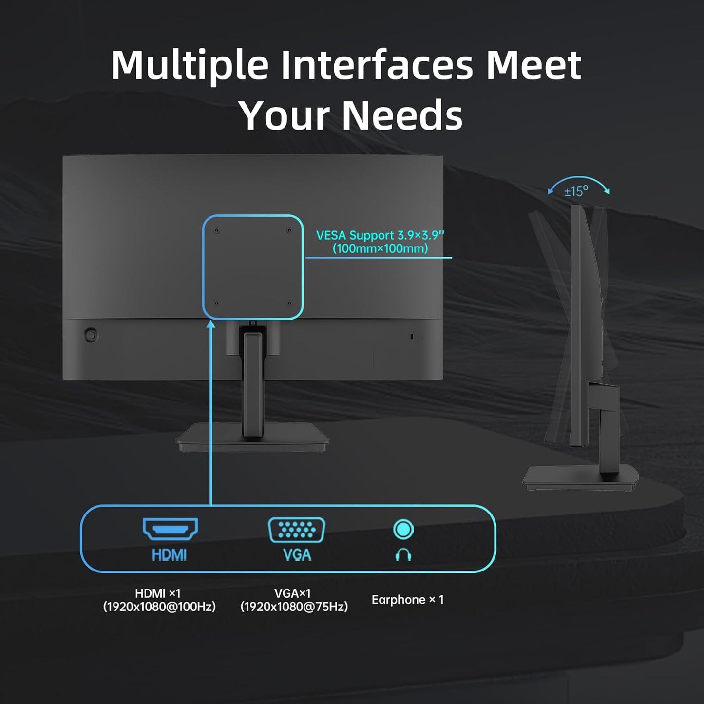 24 Inch Monitor - 1080P Monitor, 100Hz Freesync Gaming Monitor with HDR10,VESA Mountable, Adjustable Tilt, Zeroframe Design, Hdmi,Vga,Earphone Ports, PC Monitor Work Monitor for Office, H24V13