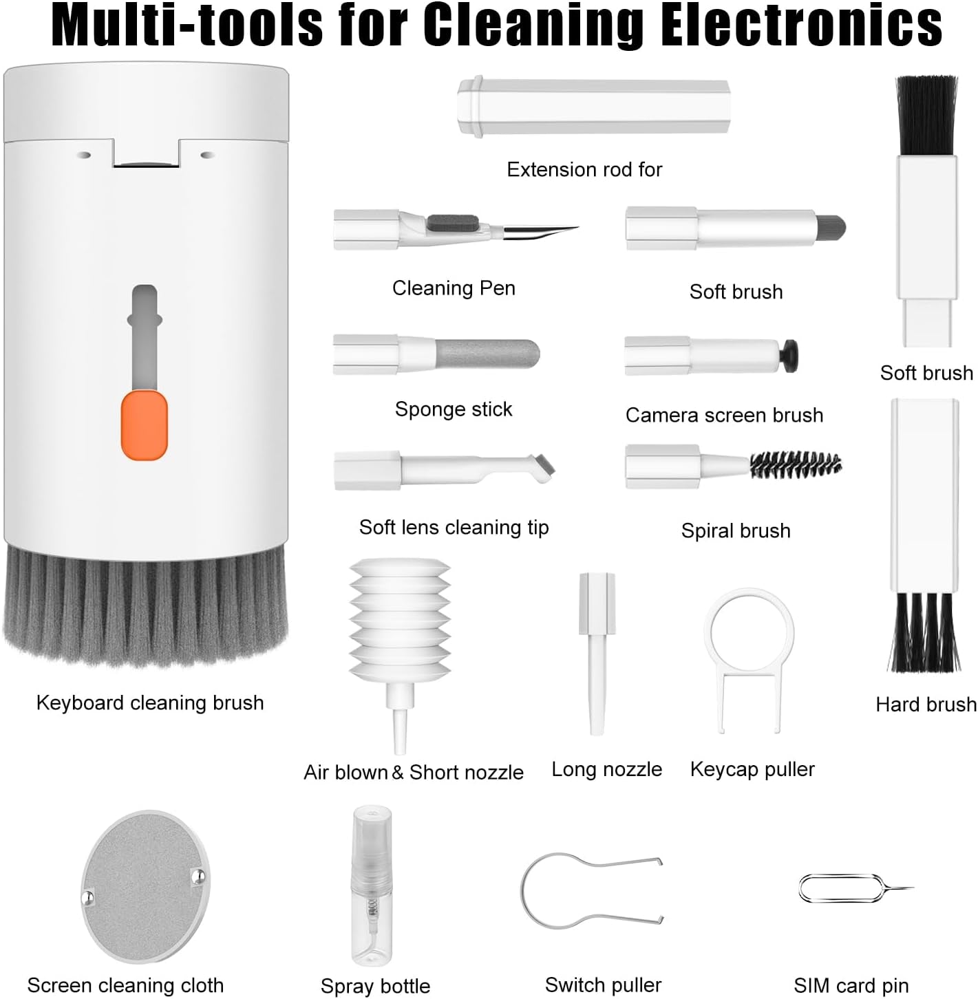 20 in 1 Multifunctional Cleaner Kit for Electronic Devices, Keyboard Cleaning Brush, Headphones Cleaner Kit for Airpods, Multi-Tool for Cleaning Laptop, Earbuds, Camera, Cellphones (White)