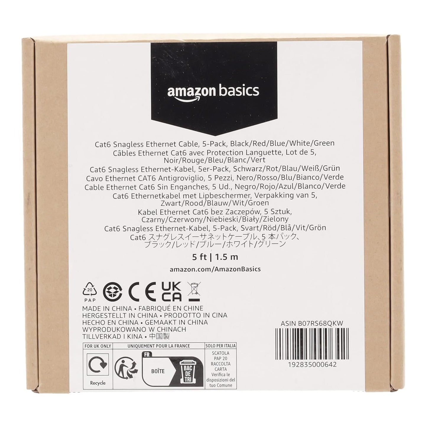 5-Pack RJ45 Cat 6 Ethernet Patch Cable, 10Gpbs High-Speed Cable, Gold-Plated, Snagless, 5 Foot, Multicolor