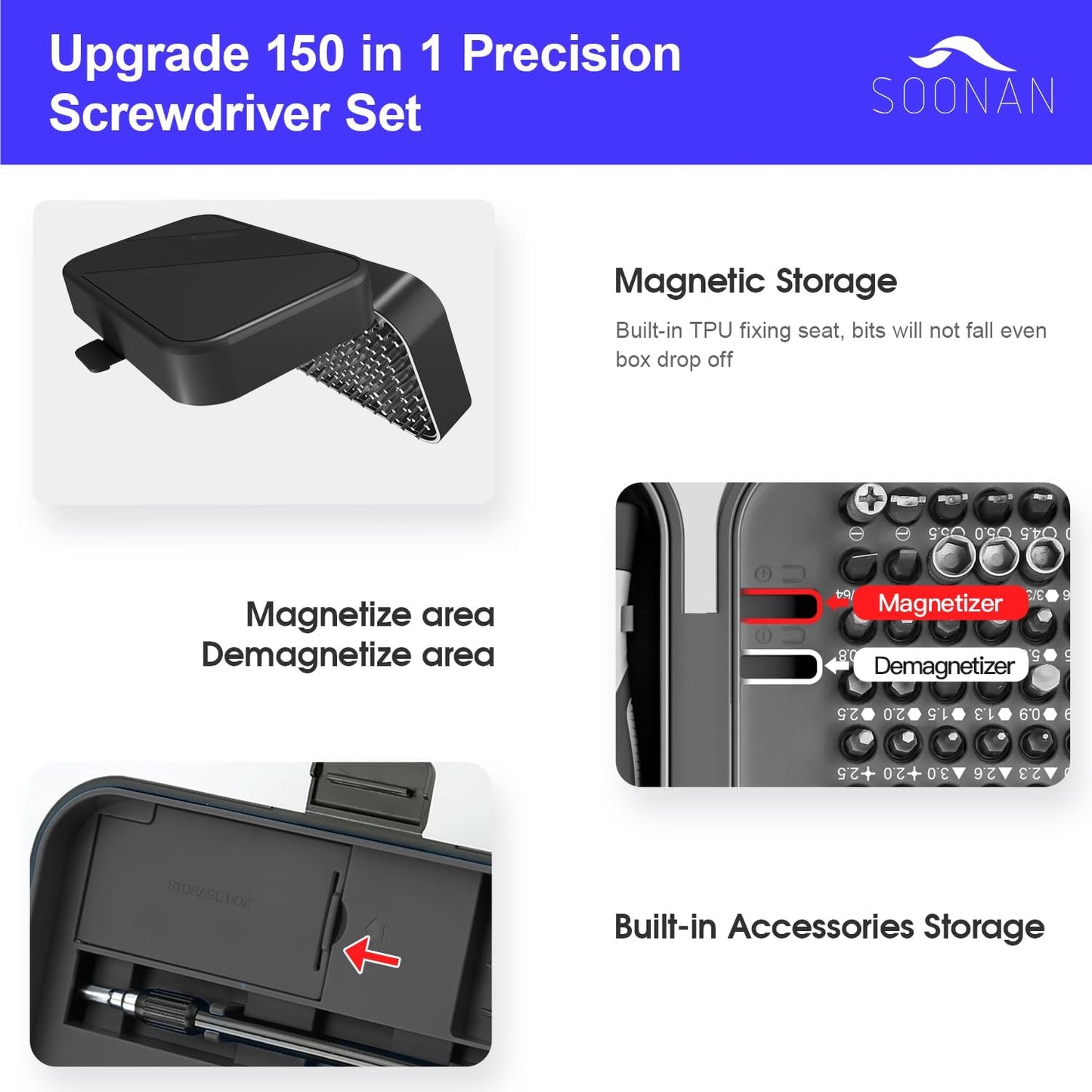 Precision Screwdriver Set, 150 in 1 Electronics Tool Kit with 120 Bits Magnetic Screwdriver Set & 30-Bit Tool Set Handy Repair Tool for Computer Phone Watch Camera Laptop, Black