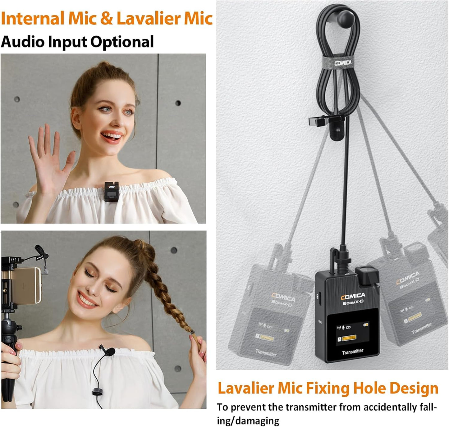 Boomx-D2 Wireless Lavalier Microphone, 2.4G Dual Lapel Mic with 2 Transmitters, Noise Cancellation, 656Ft Range, Compatible with Iphone, Android, Camera, for Youtube Video Recording Streaming