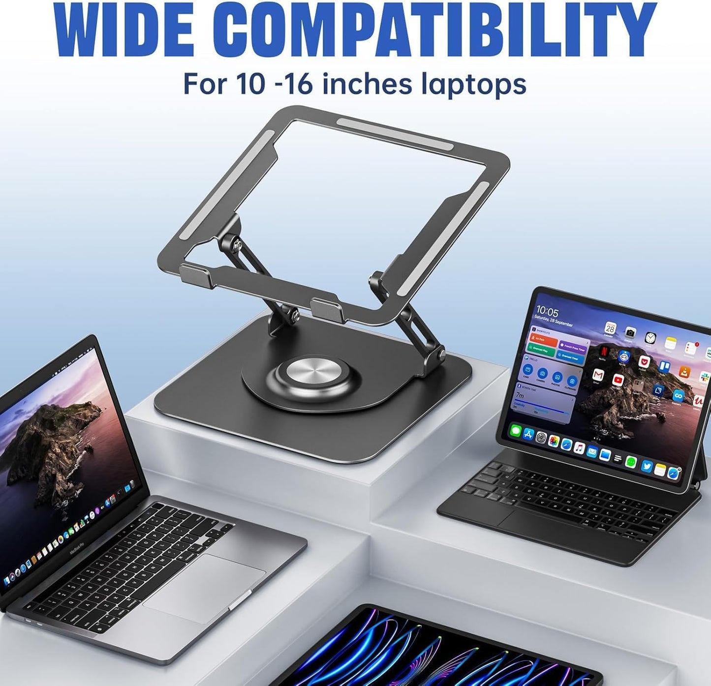 Laptop Stand for Desk, Adjustable Computer Stand with 360° Rotating Base, Ergonomic Laptop Riser for Collaborative Work, Foldable & Portable Laptop Stand, Fits for All 10-16" Laptops