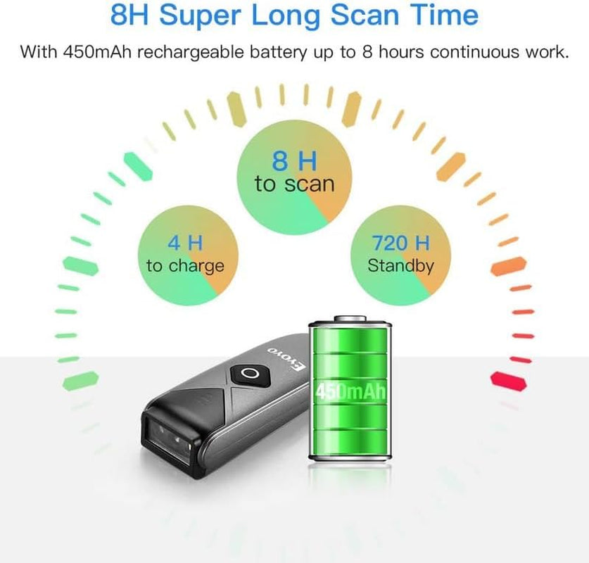 Bluetooth 2D&1D Barcode Scanner, Portable Wireless Mini Barcode Reader with 2.4G Wireless/Bluetooth/Usb Wired Connection QR Code Scanner Compatible with Pad, Phone, Android, Tablet PC