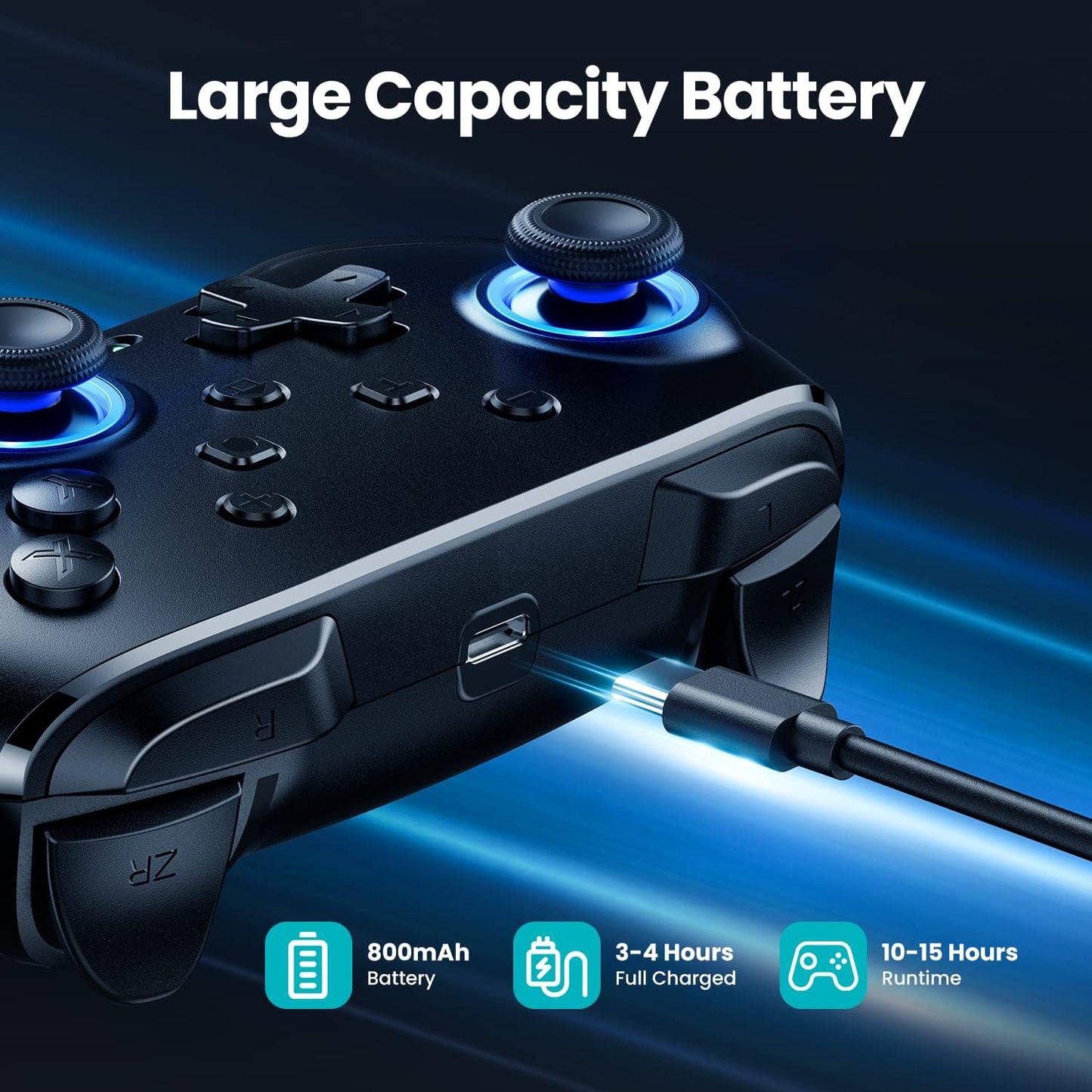 Controller Wireless, Pro Controllers Compatible with Lite/Oled/Android/Ios/Pc, One-Key Pairing Gamepad with 9-Color RGB Leds 1000Mah Battery 6-Axis Motion Wake up Function