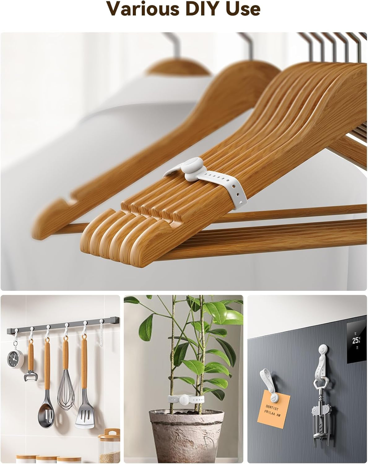 12PCS Magnetic Cable Ties - Reusable Silicone Cord Organizer with Buckle Holes, Elastic Cable Management Straps for Data Cables, Charging Cords, and More (White)