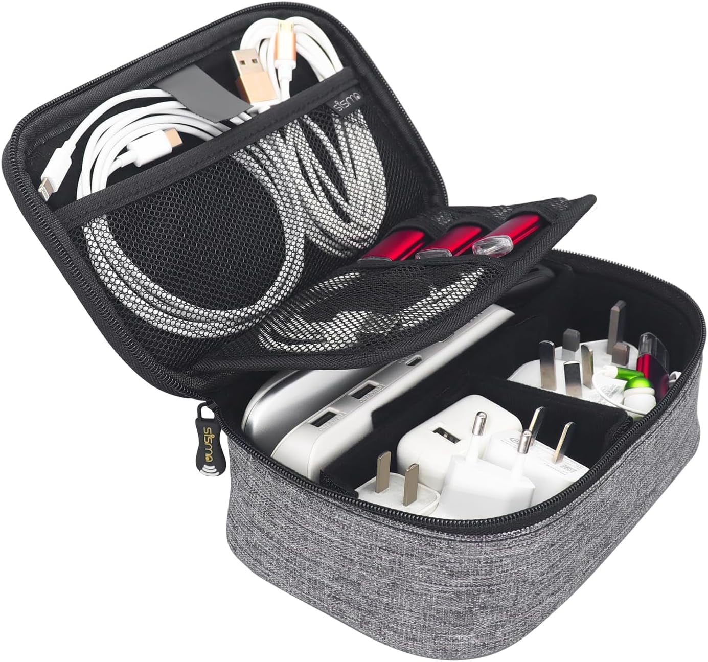 Electronics Cords Organizer Tech Accessories Storage Case Travel Small Carrying Bag for Charging Cables Adapter USB Plugs Power Cord Leads - Grey 1680D