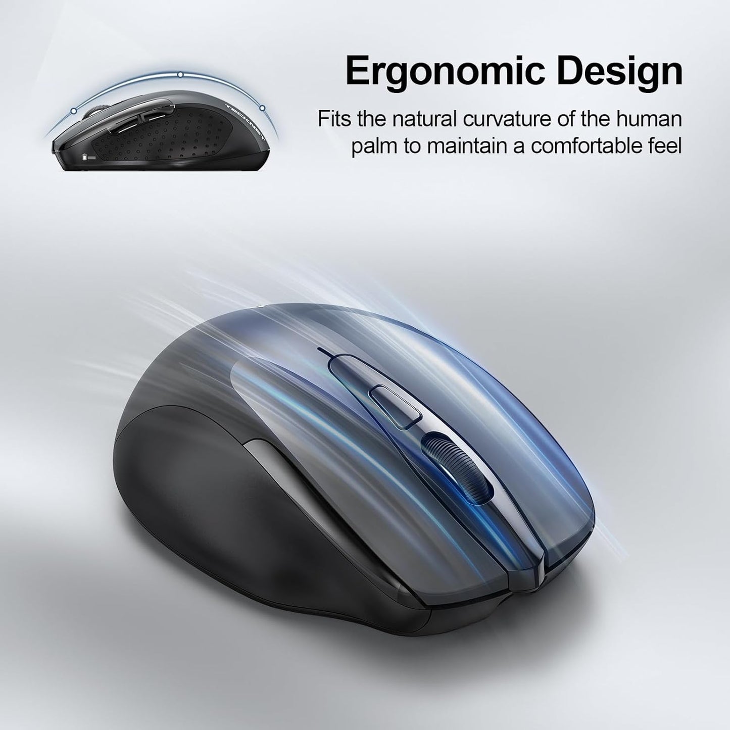 Wireless Mouse (BT5.0/3.0 & 2.4G) Rechargeable 4800 DPI Silent USB a & Bluetooth Mouse 6 Buttons, Wide Compatibility - Grey