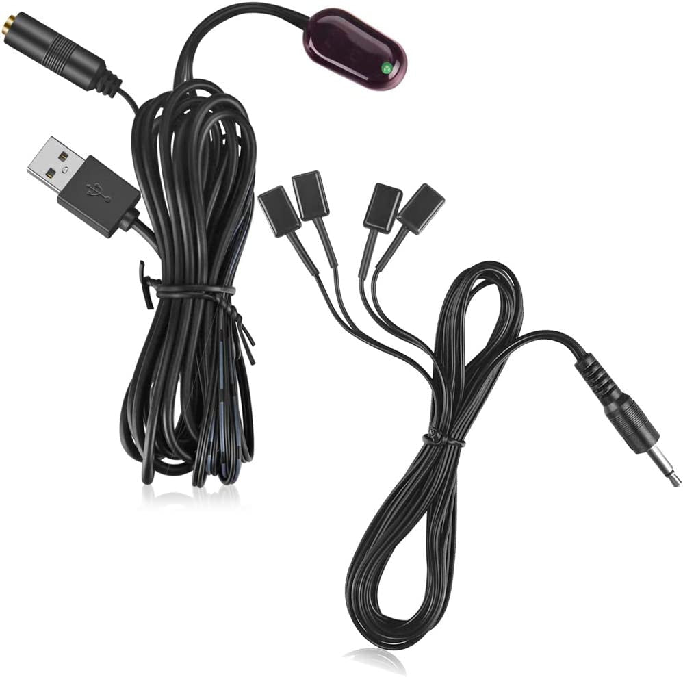 IR Repeater Hidden Infrared Remote Extender System 1 Receiver 4 Emitters Control Kit USB Adapter for Amplifier Cable Box Satellite TV Receiver CD Player DVD Player Blu-Ray Player