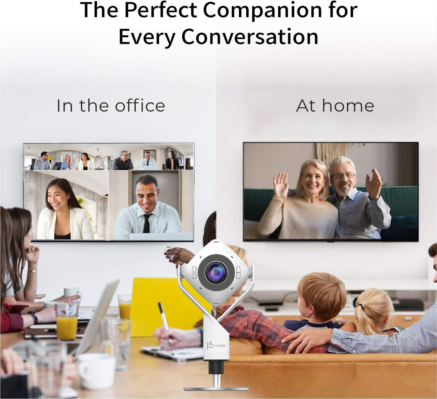 360 Degree All around Meeting Webcam - 1080P HD Video Conference Camera with High Fidelity Microphone, USB-C | for Video Conferencing, Online Classes, and Collaboration (JVCU360)