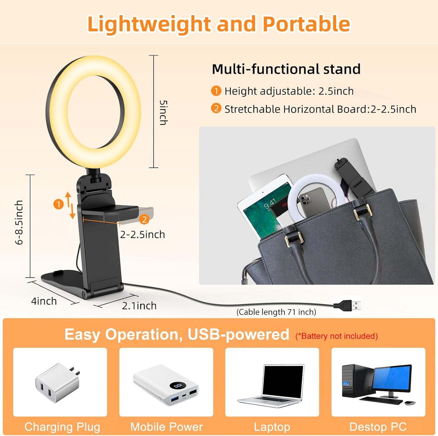 Ring Light for Laptop Desk Clip On,Small Computer Video Conference Lighting with Stand for Phone/Webcam/Monitor,5" Portable Mini LED Selfie Light Desktop for Zoom Meeting/Video Call/Recording