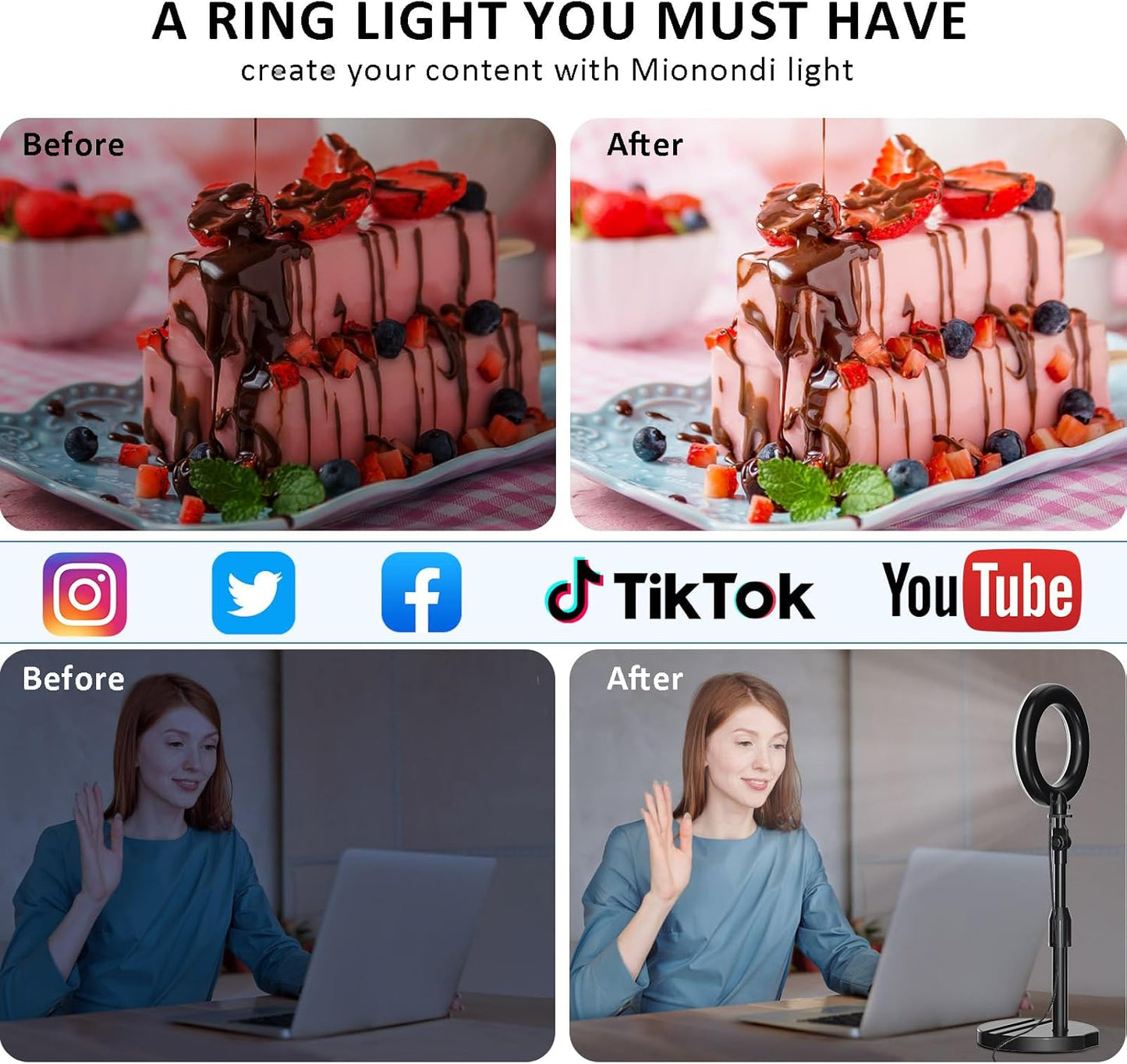 Desk Ring Light with Telescopic Stand, Travel Desktop Hola Light for Phone Selfie Laptop Zoom Video Calls Makeup Tiktok Reels Live Streaming