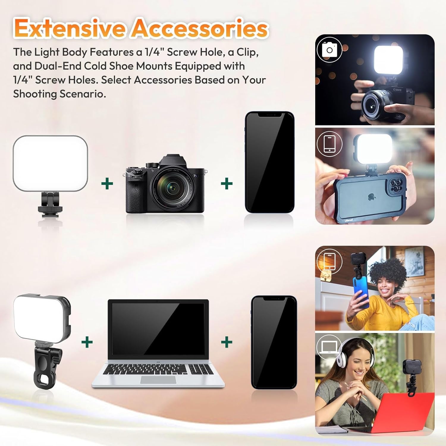 VL100X Selfie Light, Clip LED Light Panel for Phone/Laptop/Tablet/Computer, Bi-Color Portable Clip Camera Light with Dimmable 2500-6500K with 2000Mah Battery for Video Conference/Picture
