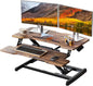 Standing Desk Converter 32 Inch, Height Adjustable Sit Stand Desk Riser, Quick Sit to Stand Desktop Dual Monitor Riser Workstation for Home Office with Keyboard Tray, Rustic Brown