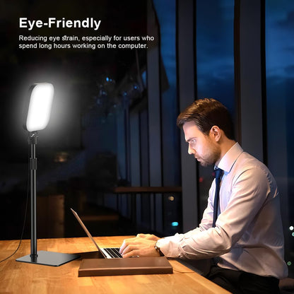 Desk Lamp, 180 LED Video Conferencing Light with Phone Holder [3 Color & 10 Brightness] 360° Adjustable and Retractable USB Lamp with Adapter for Reading, Home Office, Online Meeting, Live Streaming