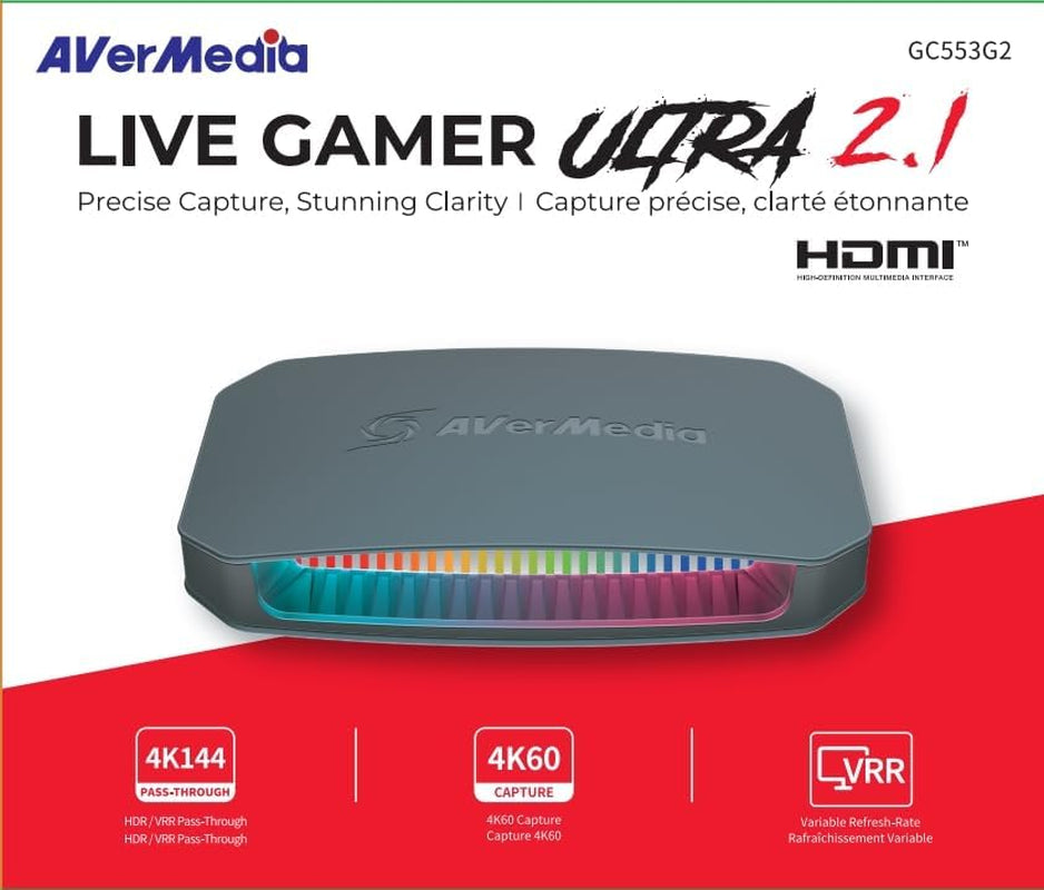 4K60 Capture Card with HDMI 2.1, Low Latency, 4K144/4K120 Passthrough, Game Capture Device for PS5, PS5 Pro, Xbox, Switch, Streaming on Twitch, OBS on Mac & PC, GC553G2 Live Gamer Ultra 2.1