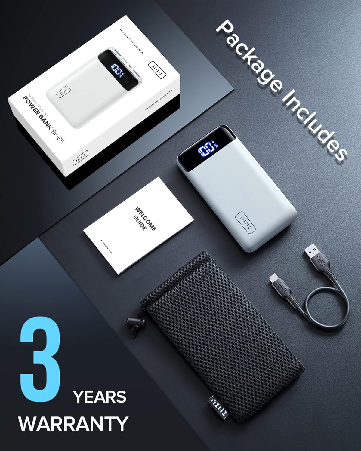 Portable Charger, 22.5W PD3.0 QC4.0 Fast Charging LED Display 20000Mah Power Bank, Tri-Outputs Battery Pack Compatible with Iphone 16 15 14 13 12 Pro Samsung S22 Google Ipad Tablet Etc
