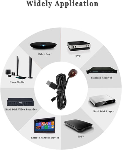 IR Repeater Transmitter Kit 10FT Infrared Remote Control Extender Cable Universal IR Blaster Emitter up to 15FT Signal Range for Blu-Ray/Dvd Player, Cable Box, STB, Receiver, Amplifier, More