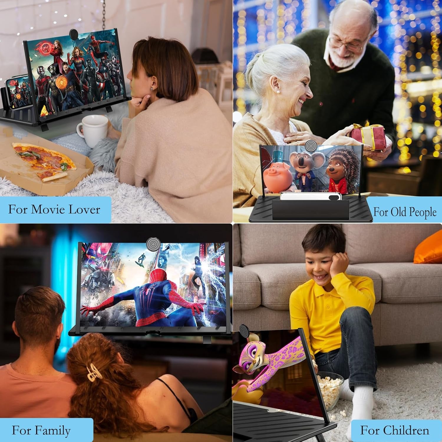 20" Screen Magnifier for Cell Phone,Mobile Phones 3D Magnifier, Screen Expanders for Movies, Videos, and Gaming, Foldable Phone Stand with Screen Amplifier Compatible with All Smartphones(Black)