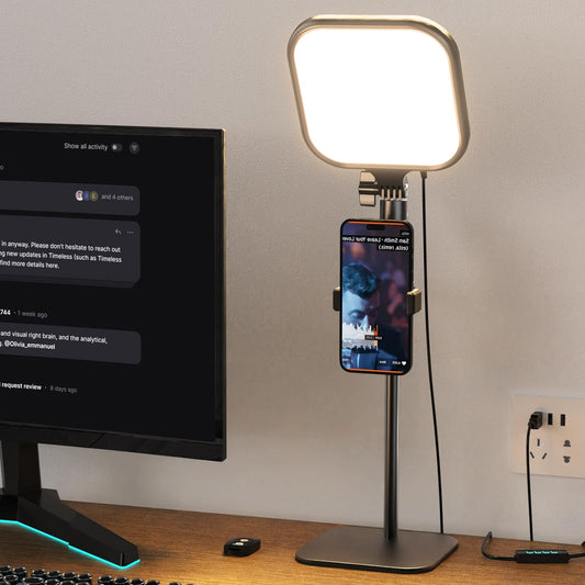 Zoom Lighting for Computer, Video Conference Lighting for Video Calls, Desk Light with Stand and Phone Holder for Webcam, Home Office, Podcast, Online Meetings, Live Streaming
