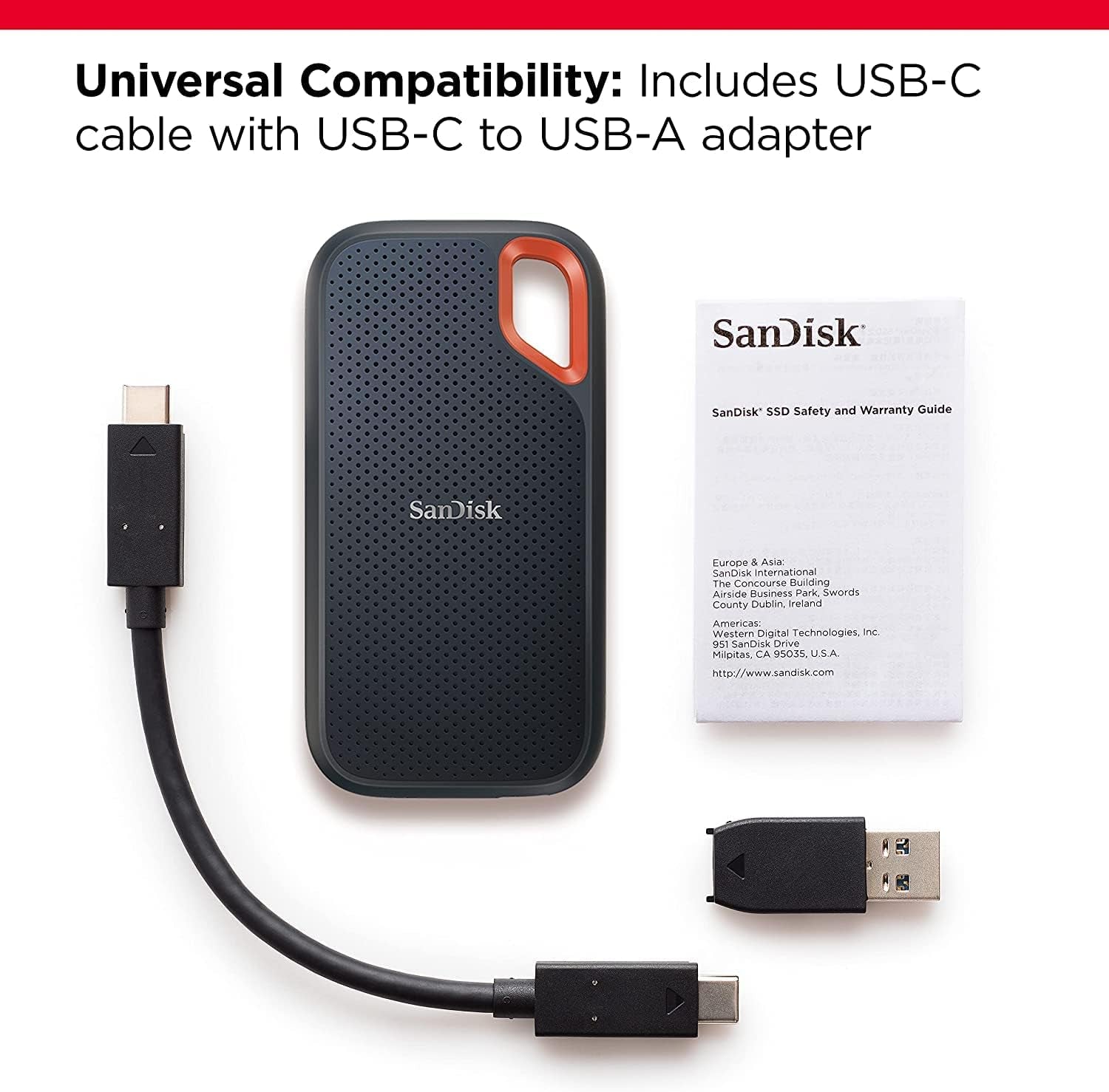 1TB Extreme Portable SSD - up to 1050Mb/S, USB-C, USB 3.2 Gen 2, IP65 Water and Dust Resistance, Updated Firmware - External Solid State Drive - SDSSDE61-1T00-G25