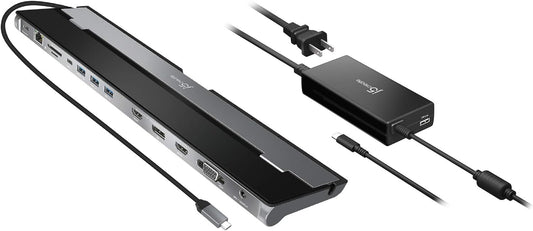 USB Type C Docking Station with 100W PD Charger - Supports 3 Displays | HDMI, Displayport, VGA, 100W PD Charging, 1Gbps Ethernet | for Macbook Pro/Air, XPS, and More (JCD543P)