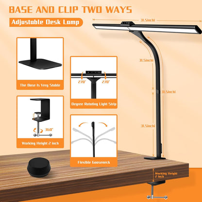 LED Desk Lamp, Office Architectural Desk Lamp, 31.5'' Large Size Office Lighting, 24W 5-Colour LED Computer Monitor Gooseneck Smart Lamp with Holder for Studying, Creating and Reading