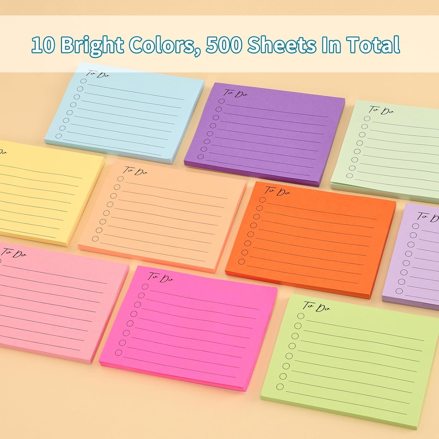 10 Pack Lined Sticky Notes, 3"X4", 500 Sheets, to Do List Notepad, Sticky Notes with Lines, to Do List Planner, Square Sticky Notes for Office, Meeting, School, Home