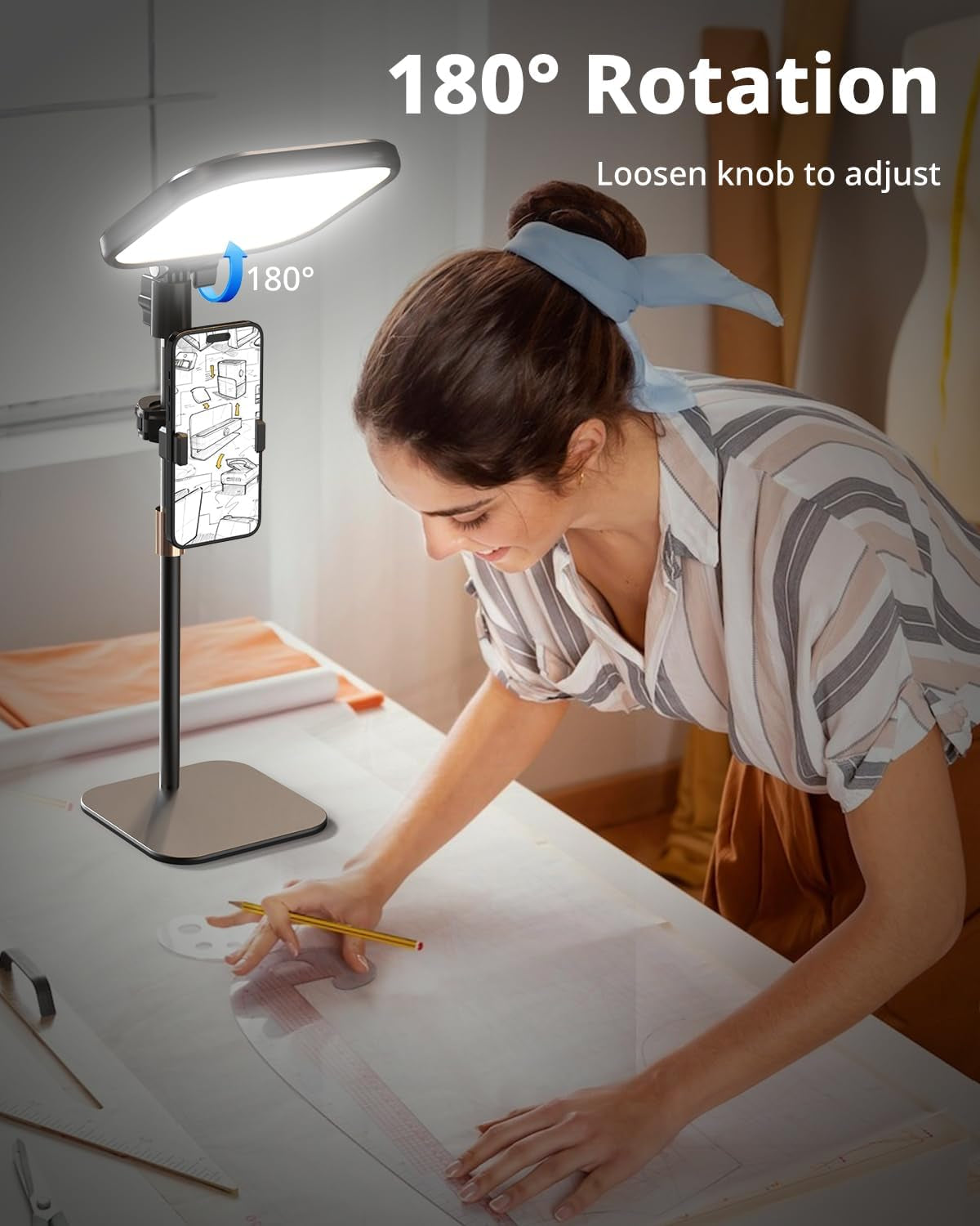 Zoom Lighting for Computer, Video Conference Lighting for Video Calls, Desk Light with Stand and Phone Holder for Webcam, Home Office, Podcast, Online Meetings, Live Streaming