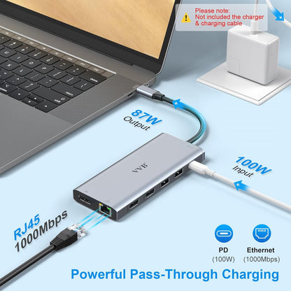 USB C Laptop Docking Station Dual Monitor HDMI for Dell/Lenovo/Hp Laptop 14 in 1 USB C Hub Multiport Adapter Dongle Dock USB C to 2 HDMI 4K+Displayport+Ethernet+4Usb+2Usb C+100W PD Charger+Sd/Tf+Audio