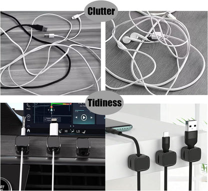Cable Clips,Cord Organizer,Magnetic Cable Clips,Cord Holder for Charging Cords, Wire Management for Home Office Desk,Phone,Car,Wall,Desktop (Black+White, 6Pcs)