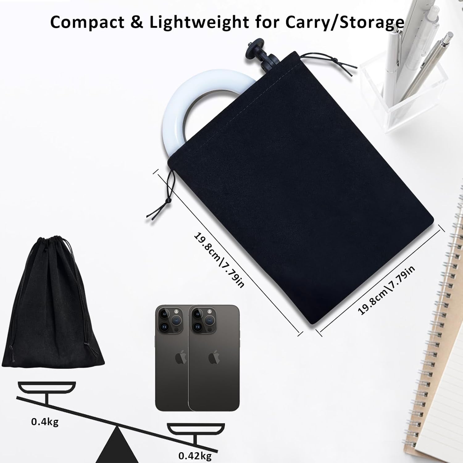Desk Ring Light with Telescopic Stand, Travel Desktop Hola Light for Phone Selfie Laptop Zoom Video Calls Makeup Tiktok Reels Live Streaming