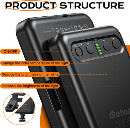 Rechargeable Soft Selfie Light for Phone, Camera, Laptop, 4-14H Battery Portable LED Light for Pictures, Phone Light Clip for Selfie, Vlog, Tiktok, Makeup, Video Conference Black