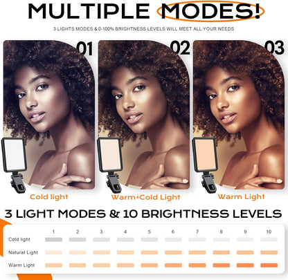 Rechargeable Soft Selfie Light for Phone, Camera, Laptop, 4-14H Battery Portable LED Light for Pictures, Phone Light Clip for Selfie, Vlog, Tiktok, Makeup, Video Conference Black