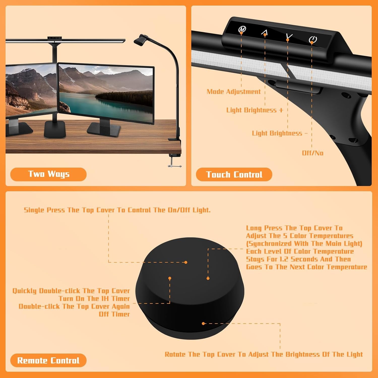 LED Desk Lamp, Office Architectural Desk Lamp, 31.5'' Large Size Office Lighting, 24W 5-Colour LED Computer Monitor Gooseneck Smart Lamp with Holder for Studying, Creating and Reading