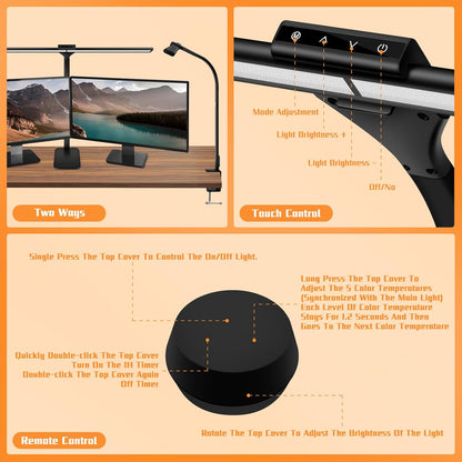 LED Desk Lamp, Office Architectural Desk Lamp, 31.5'' Large Size Office Lighting, 24W 5-Colour LED Computer Monitor Gooseneck Smart Lamp with Holder for Studying, Creating and Reading