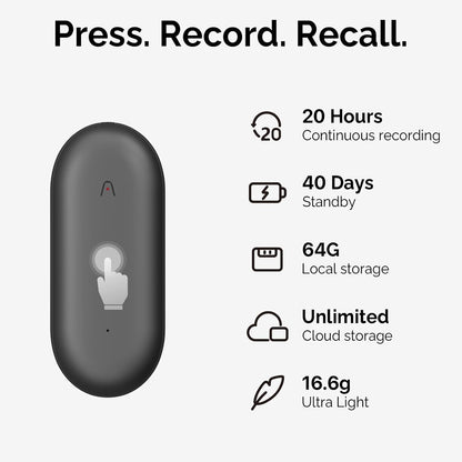 AI Voice Recorder,  Notepin Voice Recorder, App Control, AI Notetaker, AI Transcribe & Summarize Support 112 Languages, 64GB Memory, Audio Recorder for Lectures, Meetings, Gray