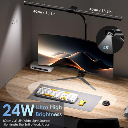 Desk Lamp with Clamp, 31.5" LED Desk Lamp for Home Office, 24W Gesture Sensing Control Desk Light, Dimmable & Color Temperature, Eye-Caring Office Lamp, Brightest Architect Lamp for Screen