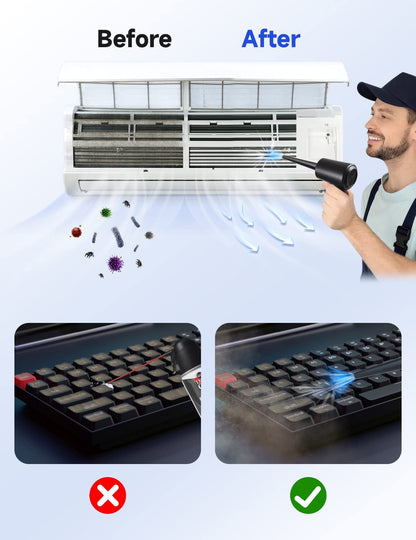 Compressed Air Duster, 3-Gear to 51000RPM Electric Air Duster Portable Air Blower with LED Light, 6000Mahrechargeable Cordless Air Duster for Computer Keyboard Fast Charge(Black)
