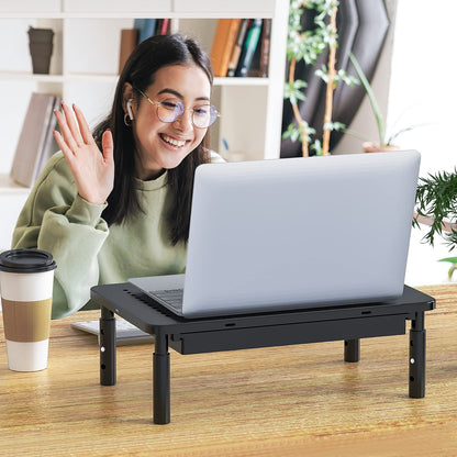 Computer Monitor Stand with Storage, Desk Monitor Riser 3 Height Adjustable, Laptop Riser with Airflow Vents, Desk Organizer for Computer, Laptop, Printer, Notebook (STT003D-B), 1 Pack, Black