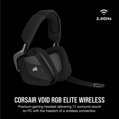 VOID RGB ELITE Wireless Gaming Headset – 7.1 Surround Sound – Omni-Directional Microphone – Microfiber Mesh Earpads – up to 40Ft Range – Icue Compatible – PC, Mac, PS5, PS4 – Carbon
