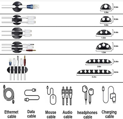 Cord Management Organizer Kit 4 Cable Sleeve Split with 41Self Adhesive Clips Holder, 10Pcs and 2 Roll Self Tie 100 Fastening Ties for TV Office Car Desk Home Black