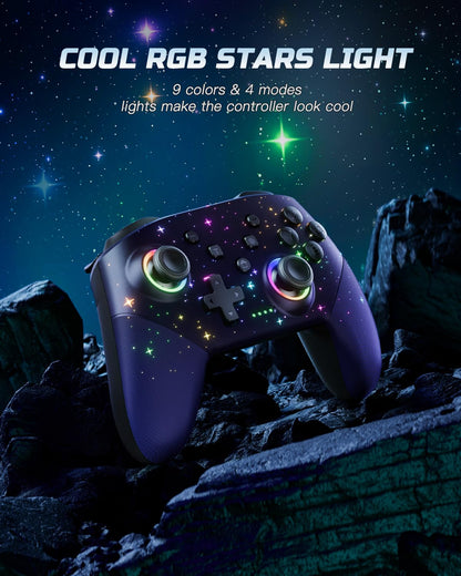 Switch Controller, LED Star Wireless Pro Controllers Compatible with Lite/Oled, Multi-Platform Windows PC with 9 Colors Colorful RGB Lights/Programmable/Vibration/Turbo/Wakeup