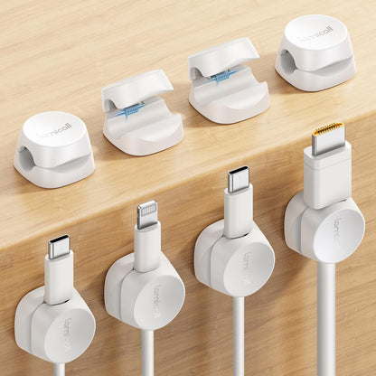 8Pack Cord Organizer [1S Lock] Spring Cable Management Clips -  Desk Cord Holder, Adhesive Cute round Cable Clip, Phone Charger Wire Organizer Keeper for Nightstand Car Office Accessory, White