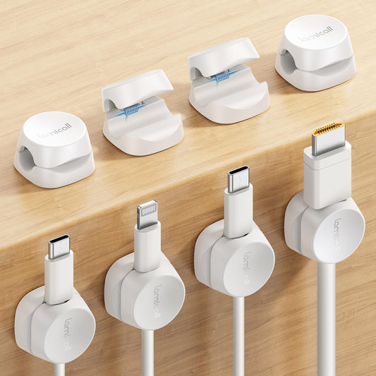 8Pack Cord Organizer [1S Lock] Spring Cable Management Clips -  Desk Cord Holder, Adhesive Cute round Cable Clip, Phone Charger Wire Organizer Keeper for Nightstand Car Office Accessory, White