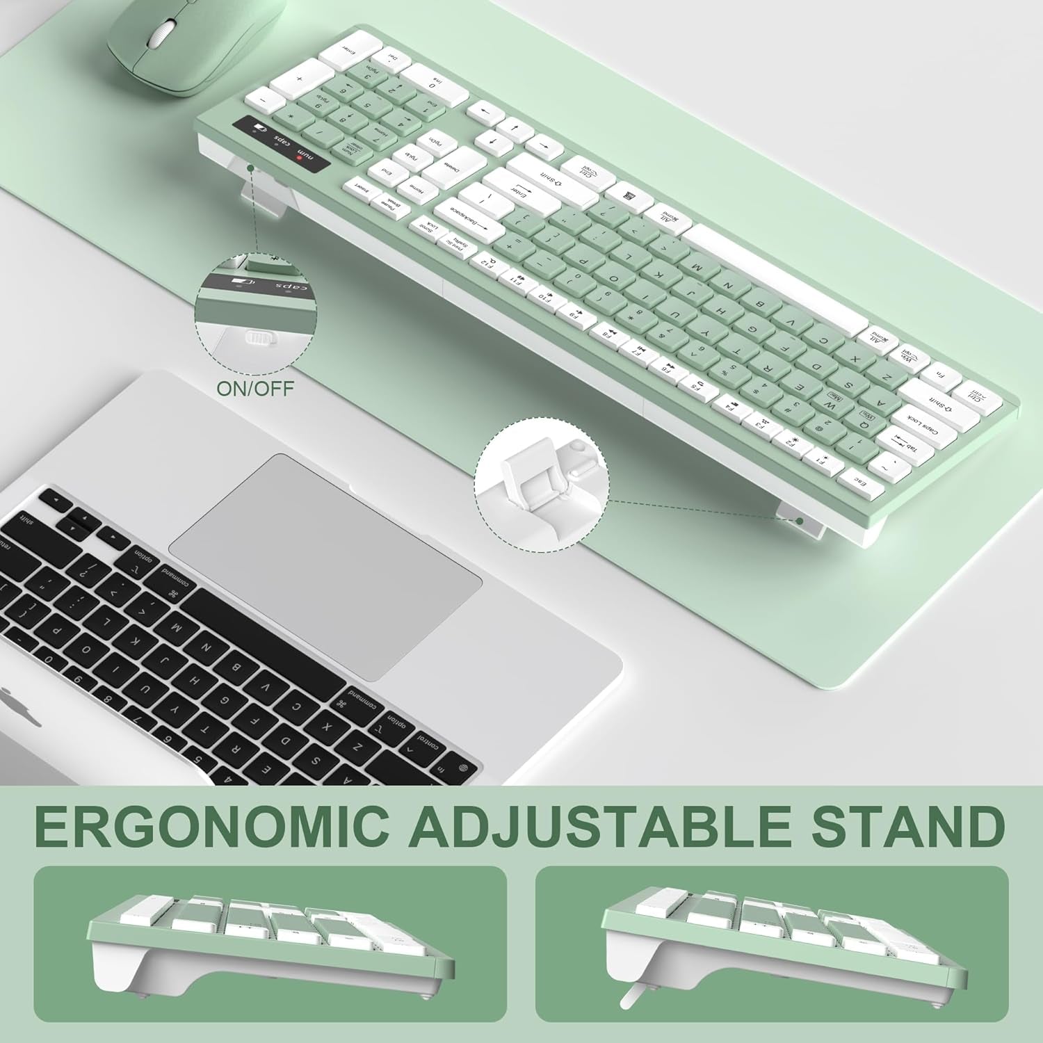 Wireless Keyboard and Mouse Combo, Full-Sized Wireless Keyboard and Adjustable DPI Mouse, 2.4Ghz USB Receiver, Silent Keyboard and Mouse for PC, Windows, MAC, Desktop, Laptop (Avocado Green)