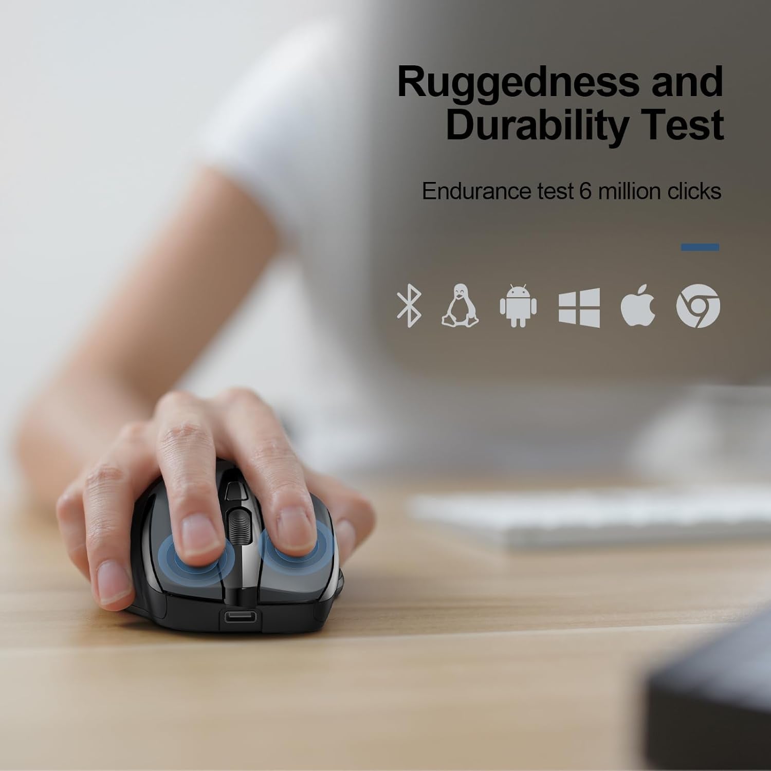 Wireless Mouse (BT5.0/3.0 & 2.4G) Rechargeable 4800 DPI Silent USB a & Bluetooth Mouse 6 Buttons, Wide Compatibility - Grey