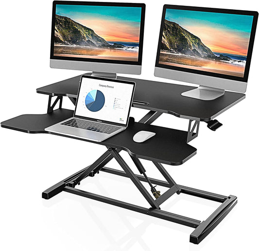 Height Adjustable Standing Desk 32” Wide Sit to Stand Converter Stand up Desk Tabletop Workstation for Dual Monitor Riser FSD308001WB